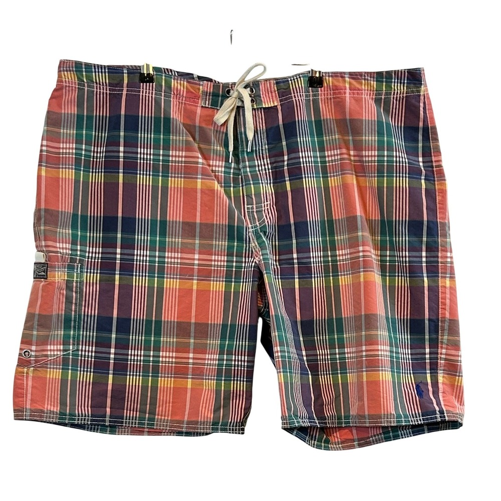 Polo Ralph Lauren Mens Plaid Swim Trunks Size 40 Drawstring Madras Cargo Shorts